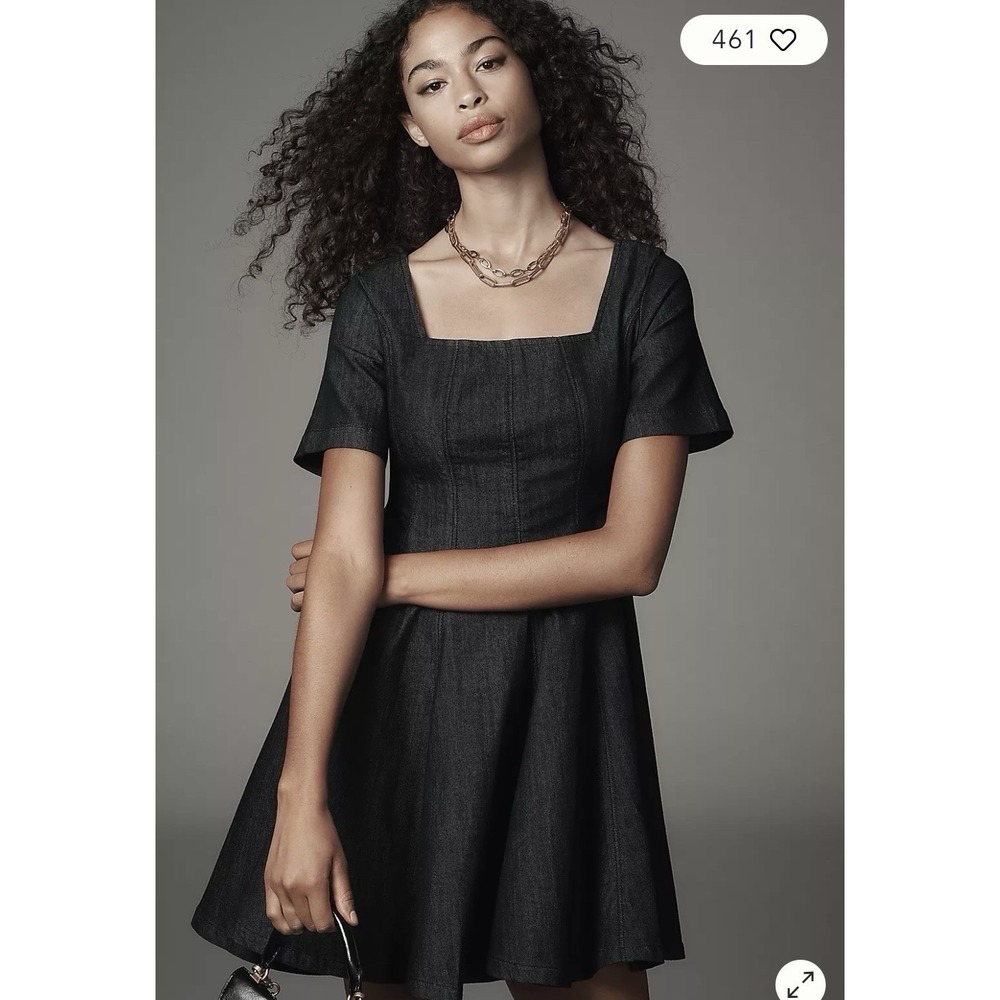 Anthropologie Pilcro Short Sleeve Square Neck Denim Mini Swing Dress Medium
